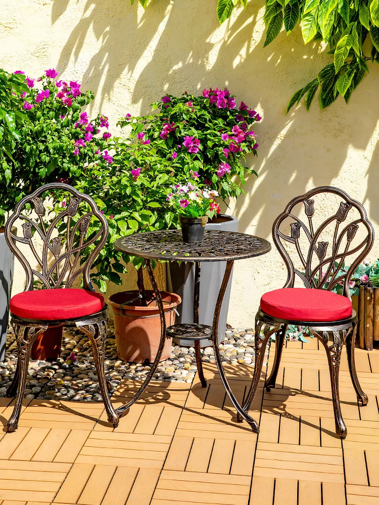 Garden Furniture Sets Balcony 3PCS Set Cast Aluminum European Outdoor Patio Furniture Leisure Iron Courtyard Garden Coffee Table