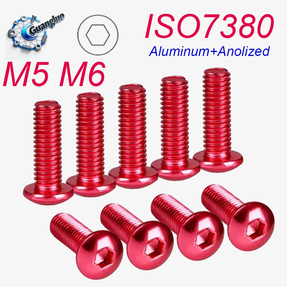 Guangluo 2pcs M5 M6 ISO7380 Colorful Anodized Aluminum Hex Socket Button Head Cap Screw Length 6mm~40mm Button Head Allen Bolt