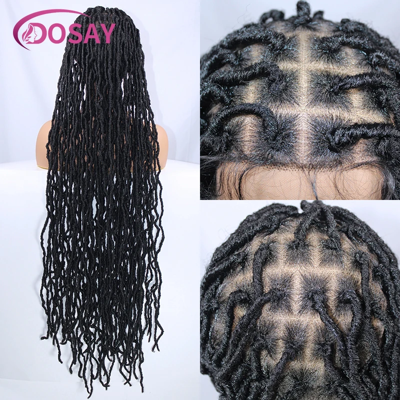 Peruca Dreadlock Sintética para Mulheres Negras, Perucas Trançadas, Tranças, Trança De Caixa, Laço Cheio, Trança De Cabelo Frontal, Dosay, 40"