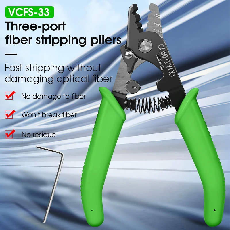 COMPTYCO Fiber Optic Tool Kit VCFS-33 Three-port Fiber Stripper and VCFS-J1 Leather Wire Stripper FTTH Fiber Stripper Tool