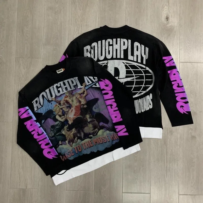 Loose Long Sleeve T-Shirt Men's Straight Print Lettering Rhinestone Casual Wear Summer 2026 Unisex Comfortable Base Layer
