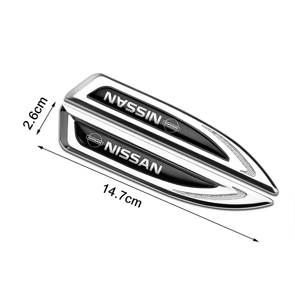 2pc Blade Badge Decor Car Sticker Metal Auto Emblem Trim Decal Accessories For Nissan Nismo Qashqai J11 X-Trail Note Juke Patrol