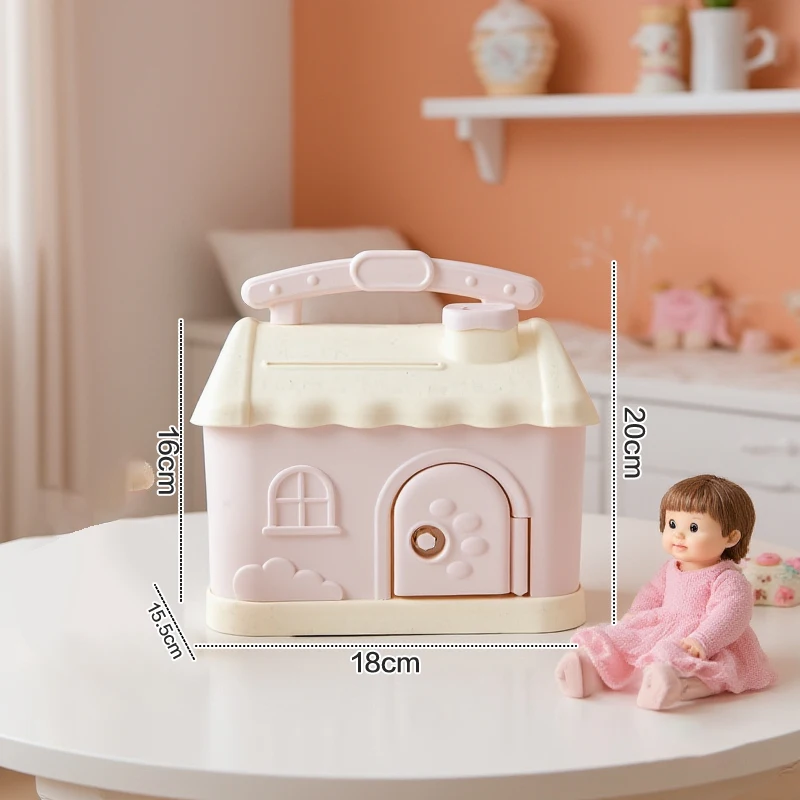 Kindercadeau - Mooie huisvormige spaarpot, anime cartoon spaarpot met veilig slot en sleutel