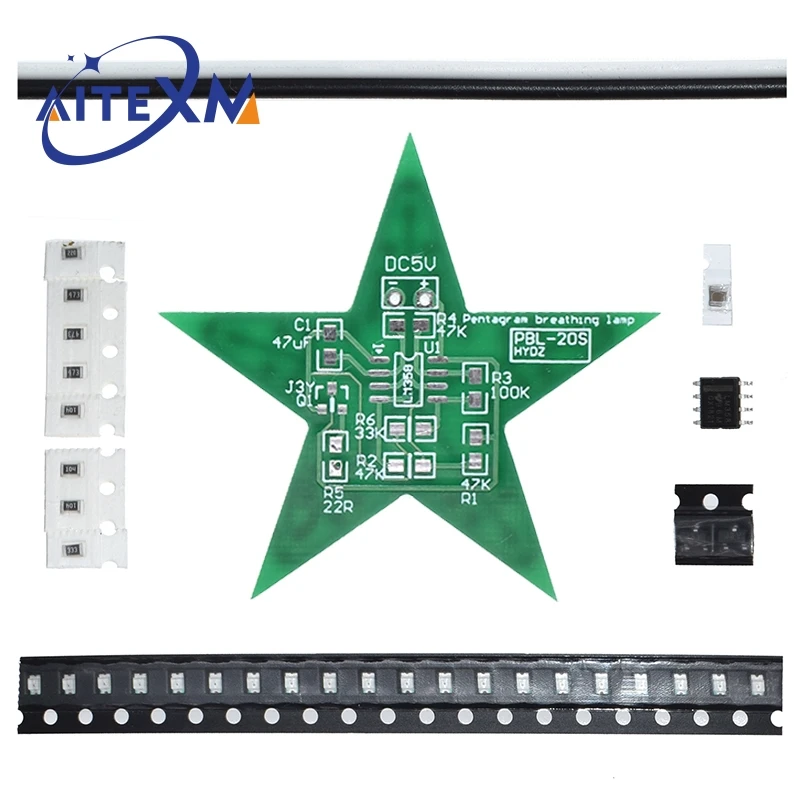 1/3 PCS Training DIY Kit Five-Pointed Star Breathing Light Gradient LED Light for Christmas Soldering Training Red Green Blue