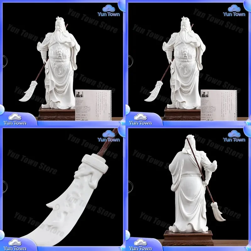 Dehua Ceramics Guan Gong Statue for Home Decoration Religious Ornament for Martial Arts God Worship White Porcelain Guan Yu