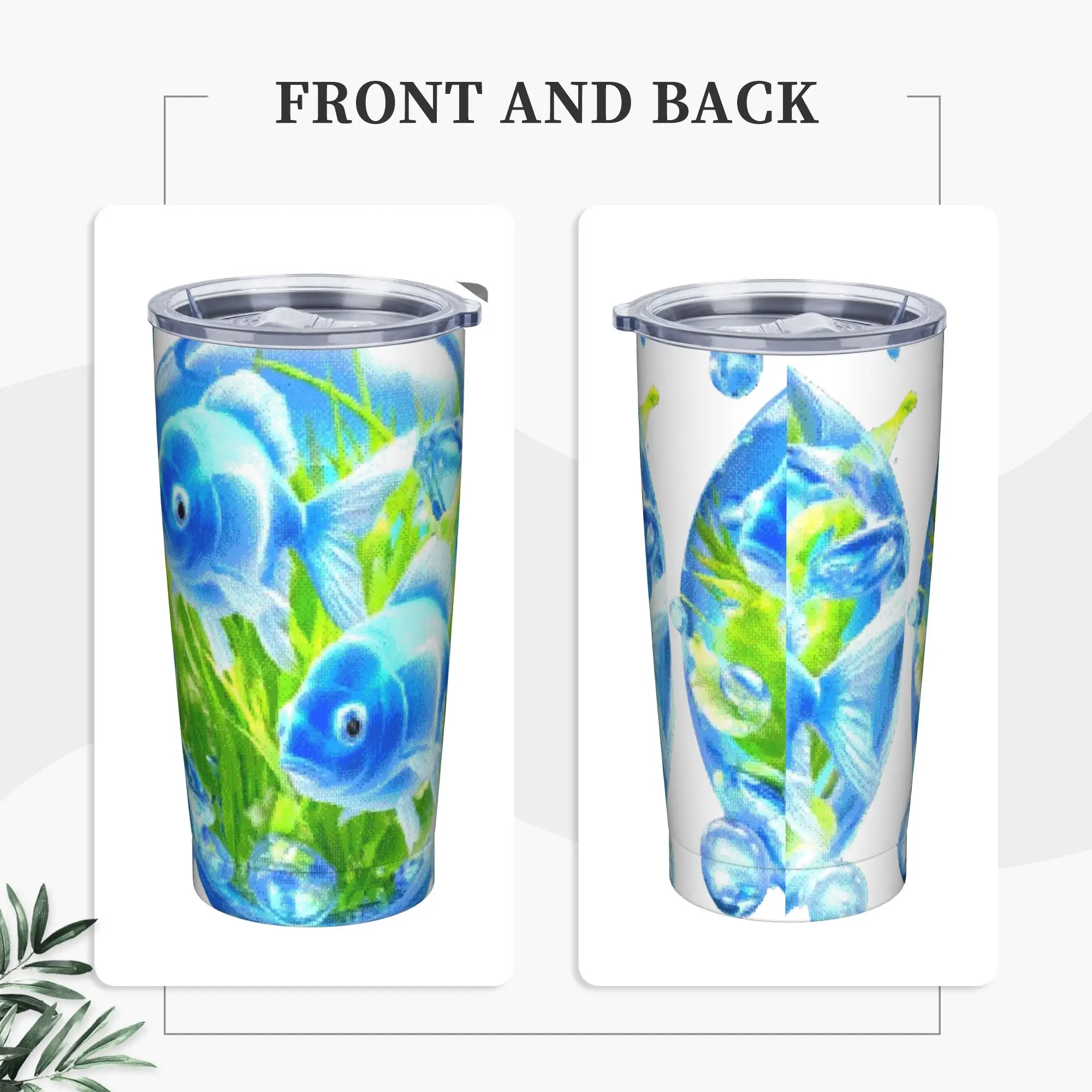 Pixelated Fish Frutiger Aero Insulated Tumbler with Straws Lid Stainless Steel Thermal Mug Office Home Hot Cold Drinks Cups 20oz