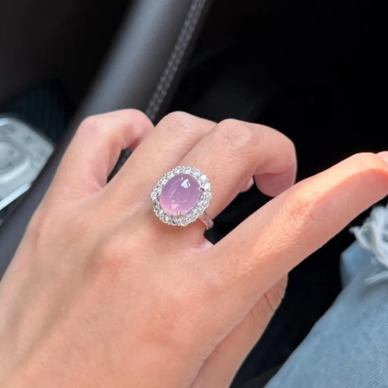 

Мечтательное открытое нефритовое кольцо с халцедоном и голубиным яйцом-очаровательные ледяные фиолетовые бриллиантовые нефритовые украшения для творчества указательного пальца