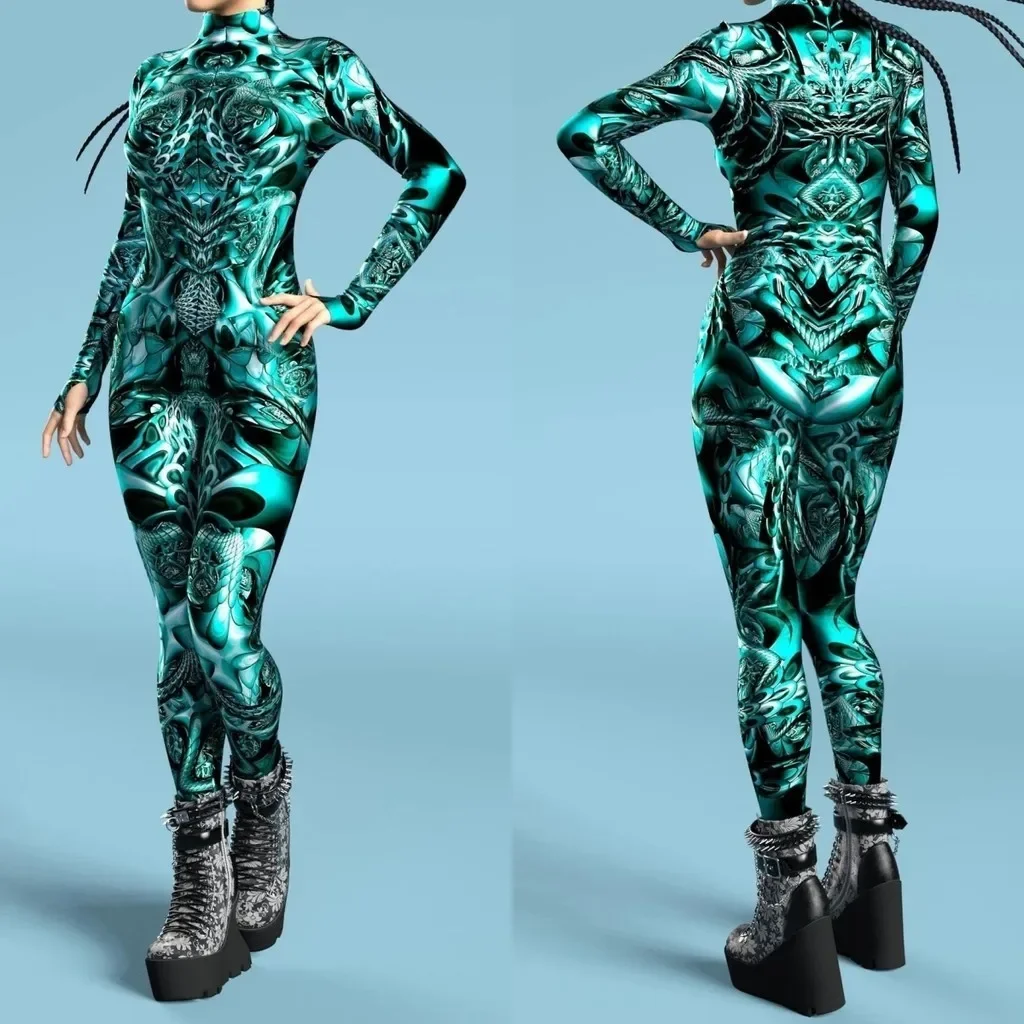 

Unisex Cyber Punk 3D Digital Printing Halloween Party Role Play Outfit Women Men Cosplay Costume Carnival Jumpsuit