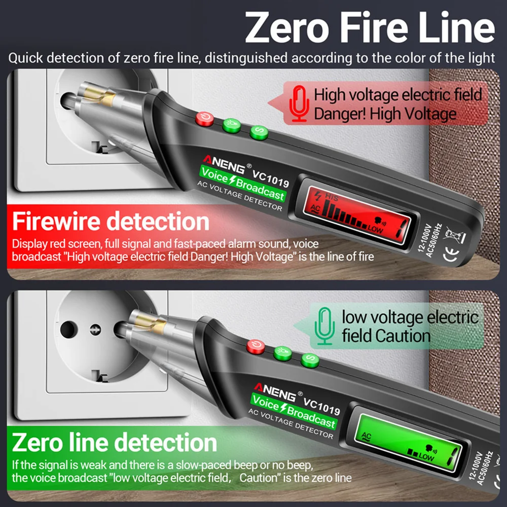 12V-1000V VC1019 Intelligent Voice Broadcast Tester Pen Infrared Sensor Positioning Voltage Tester Electric Wire Detector Pen