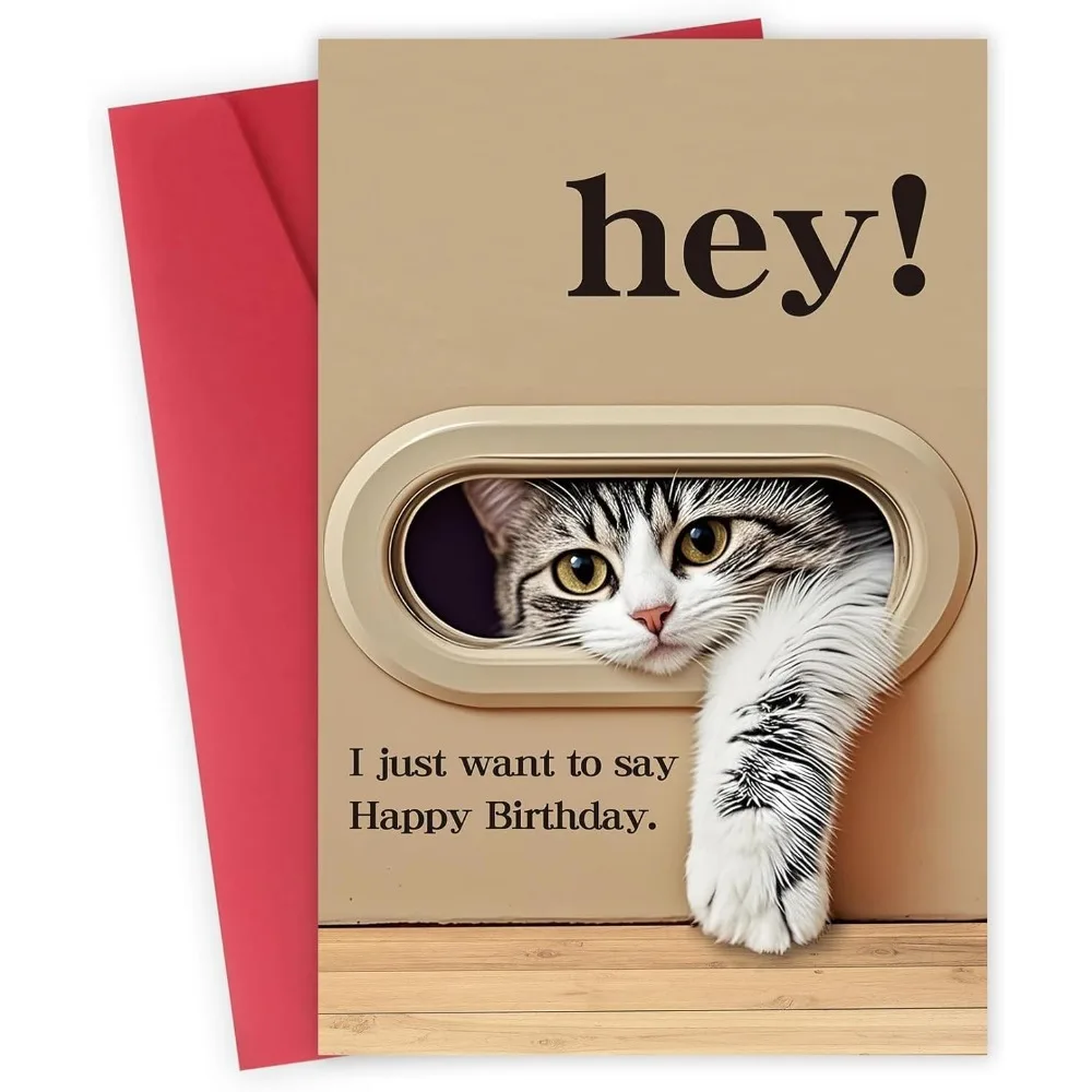 Cat Door Birthday Greeting Card 