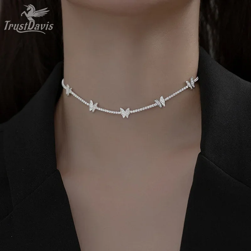 trustdavis glamoroso colar de borboletas para mulheres deslumbrante cz clavicula joias genuino 925 sterling silver casamento joias finas da2327 01