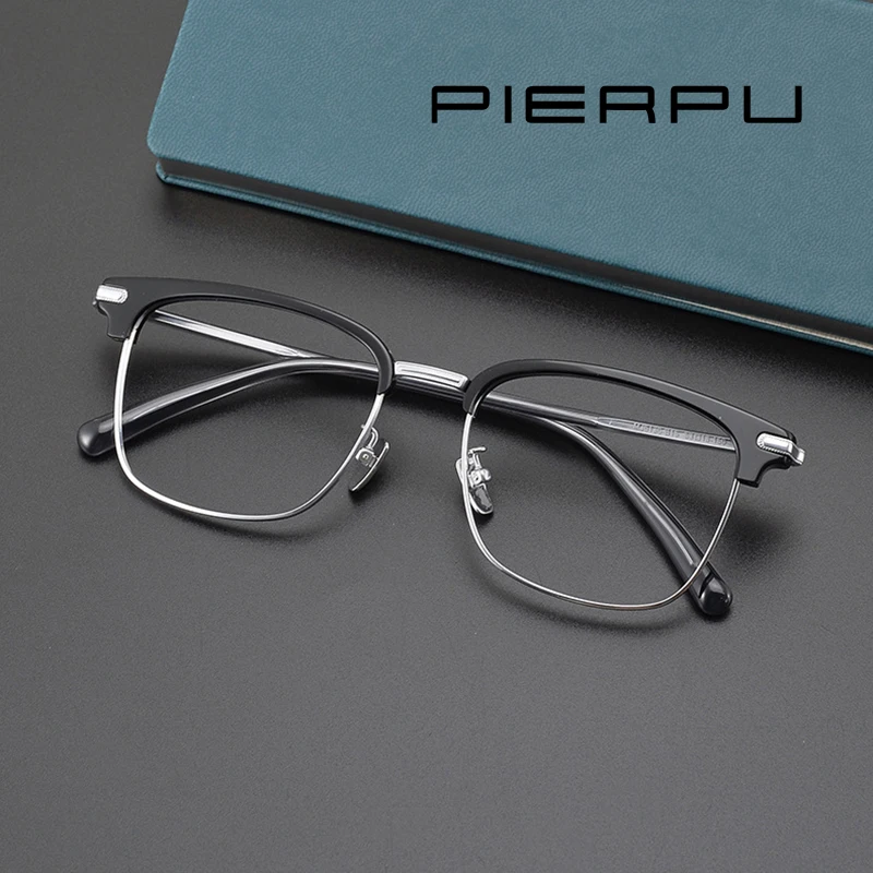 High Quality Vintage half frame titanium business Optical Square Eyeglass Frames Men Reading Myopia Prescription Google Eyewear