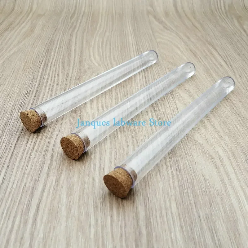 100pcs/lot Lab 15x150mm Clear Plastic Test Tubes With Corks Caps Round bottom bath salt vial Empty Scented tea Tubes