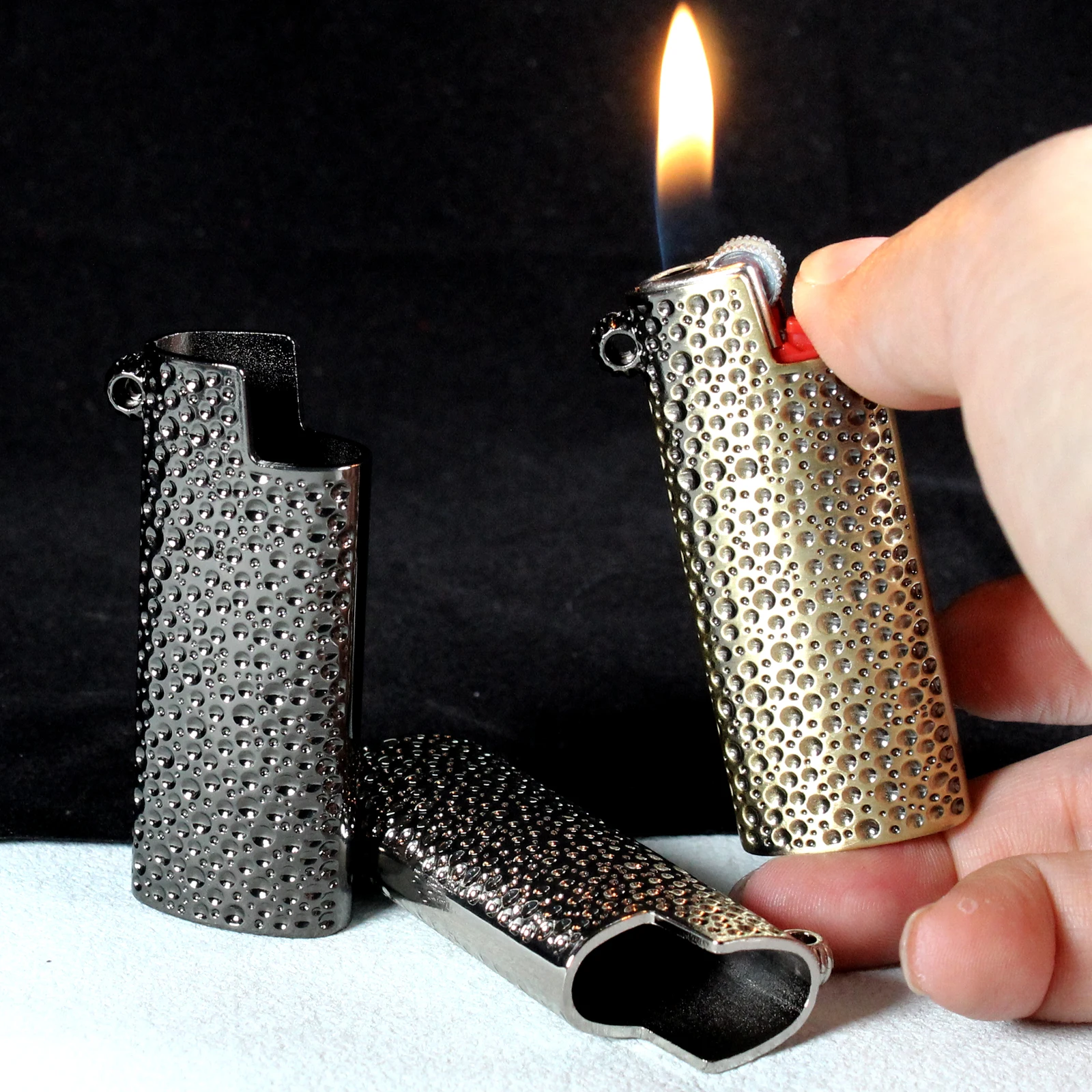 Fashion Crater J5 Lighter Case With Ring Metal Lighters Cover Sleeve Hold For BIC Mini Size Lighter