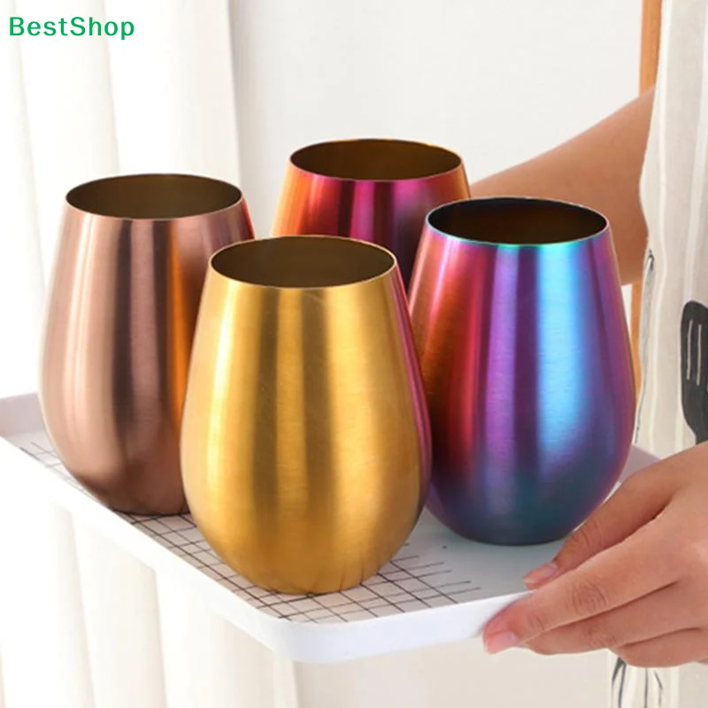 ☏Stainless Steel Stemless Wine Tumbler With Straw, Unbreakable Rainbow Metal Cups for Cocktail,Coffee & Camping
