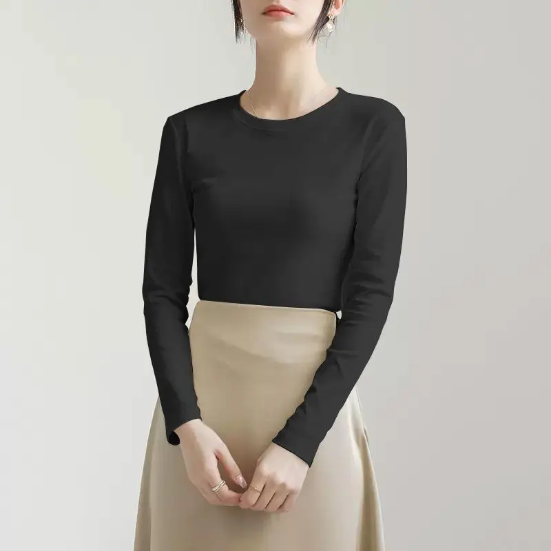 

Threaded Warm Bottoming Shirt for Women in Autumn and Winter New Slim Fit Inner Long-sleeved T-shirt Fleece Top