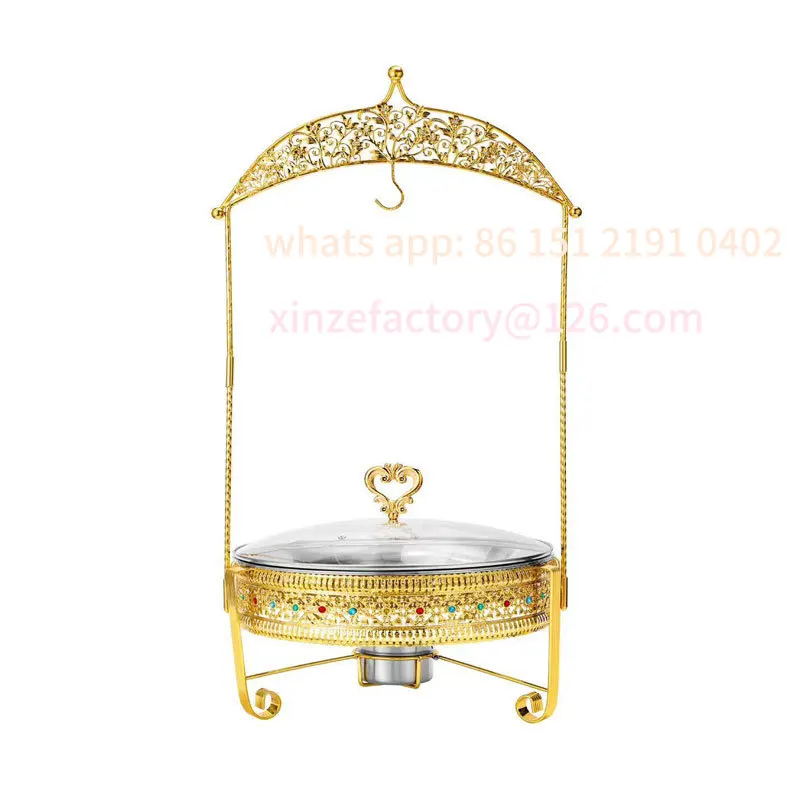 

Customizable stainless steel buffet stove gold lace alcohol stove round hanging