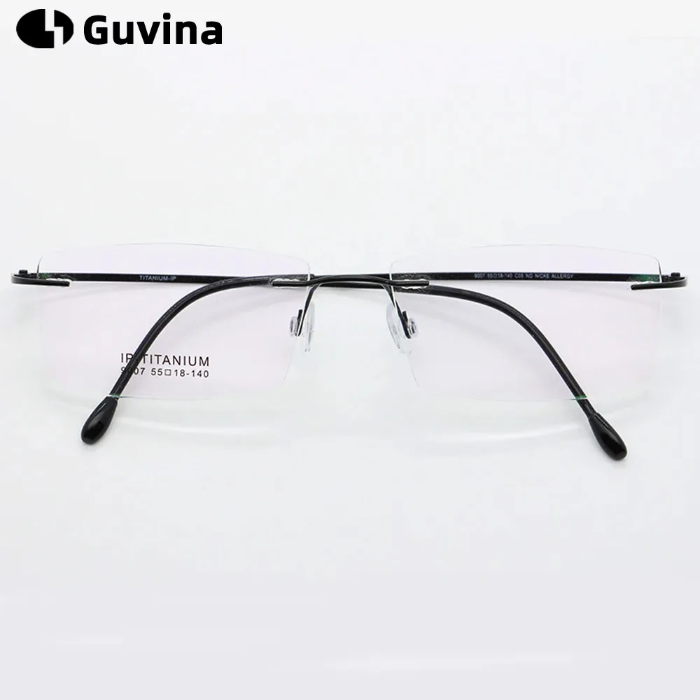 

9007Men Titanium Alloy Rimless Glasses Frame Male Square Ultralight Man Frameless Myopia Optical Frames Eyewear 55-18-140