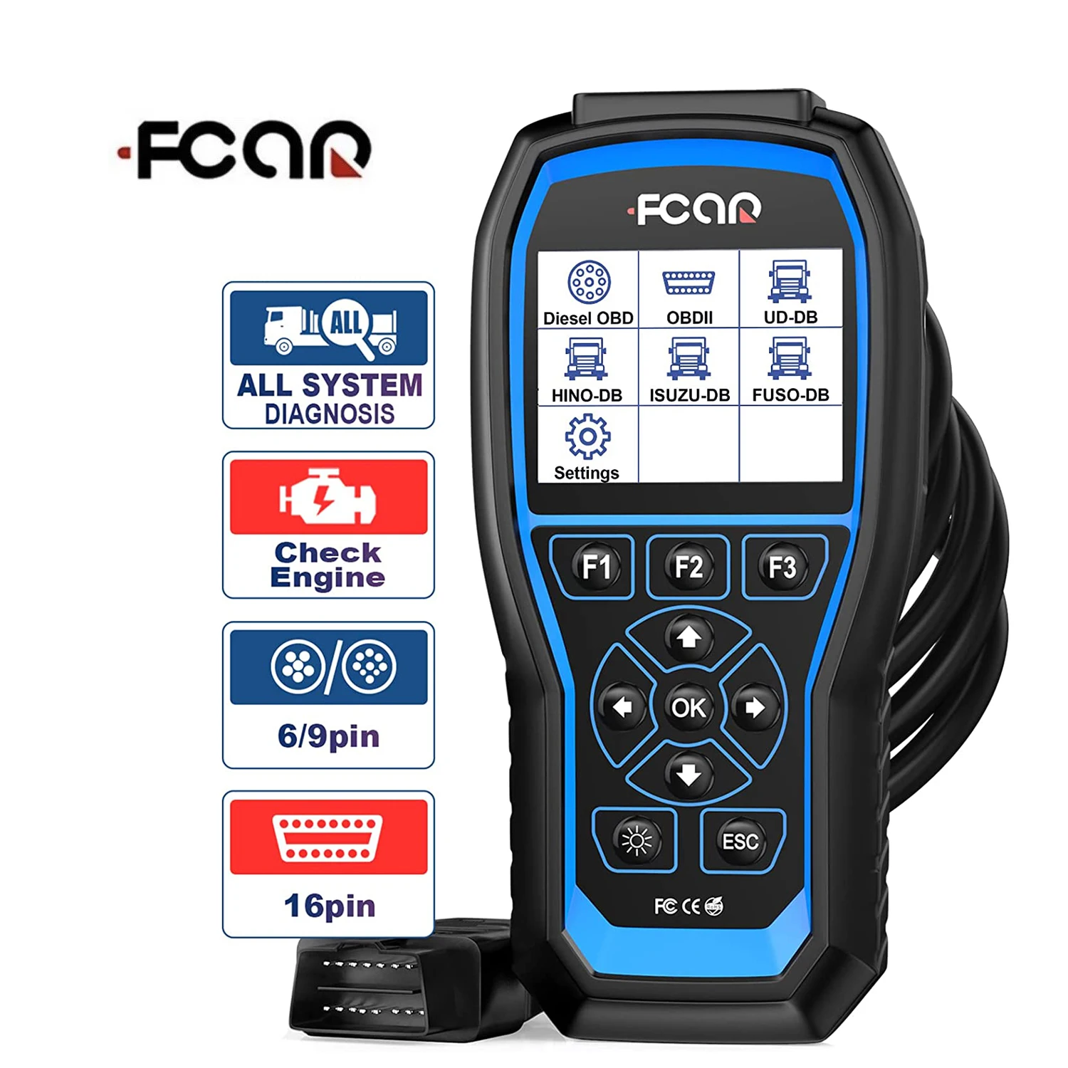 FCAR F506 All System Heavy Duty Truck Diagnostic Tool for ABS SRS Engine Transmission 2 in 1 Code Scanner for Diesel Trucks Car