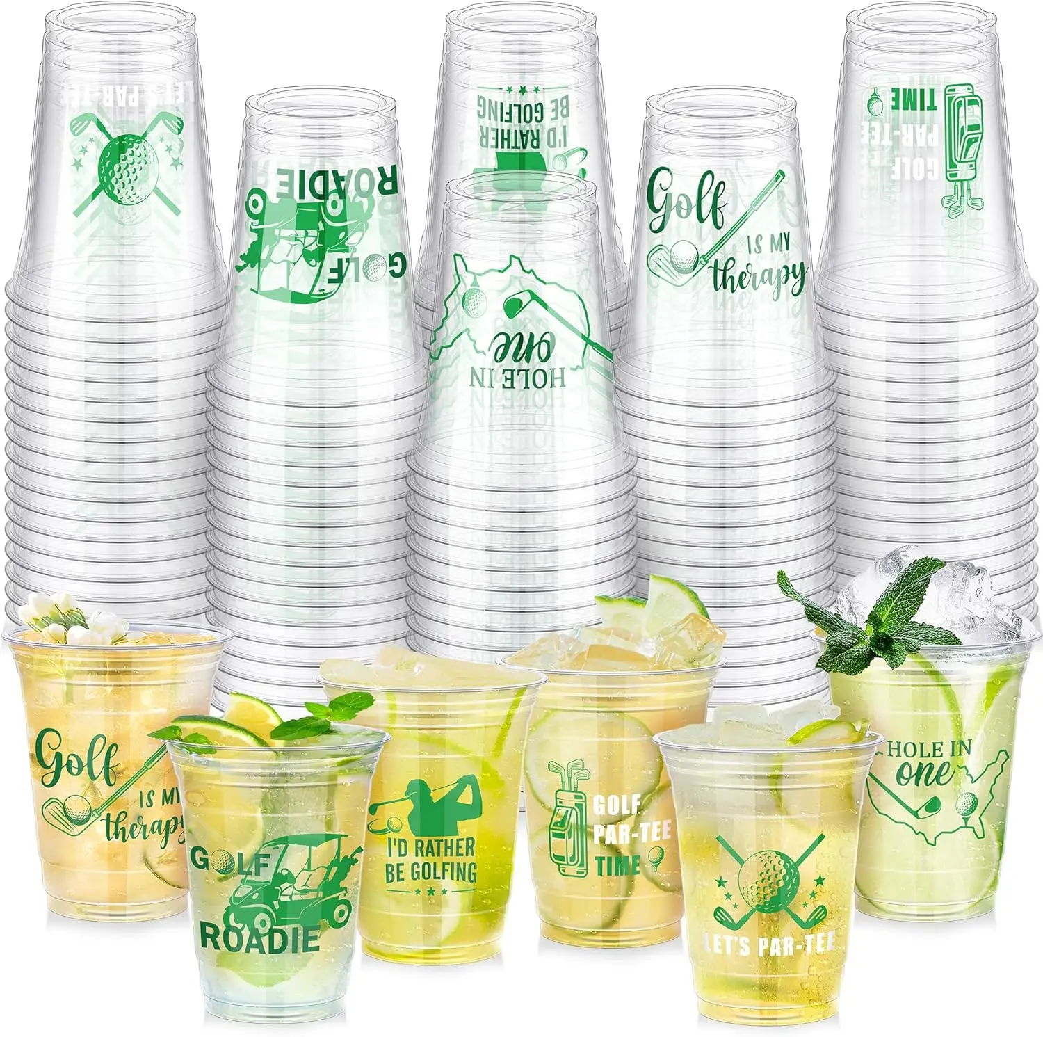 

120 Pieces Golf Party Disposable Plastic Cups Bulk 16 Ounces Let's Par-Tee Clear Golf Cups for Themed Holiday Supplies F