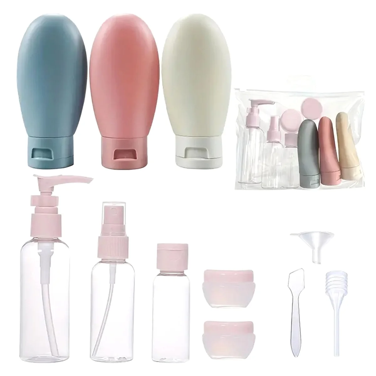 

Travel Bottles Set with Storage Bag Travel Size Empty Liquid Cream Lotion Containers Fine Mist Bottle Squeeze Tube