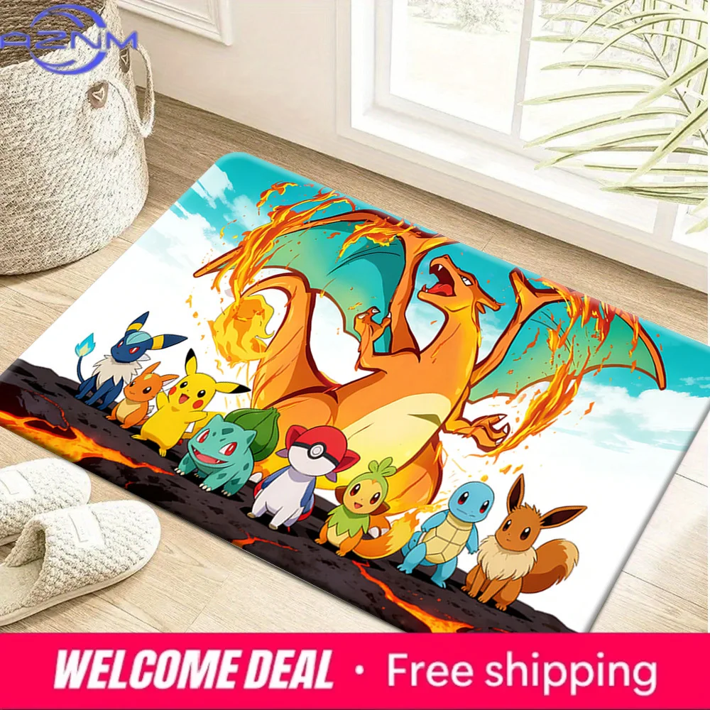 

Pokemon Charizard Pikachu and Starters Fire Print Non-Slip Doormat Soft Floor Mat