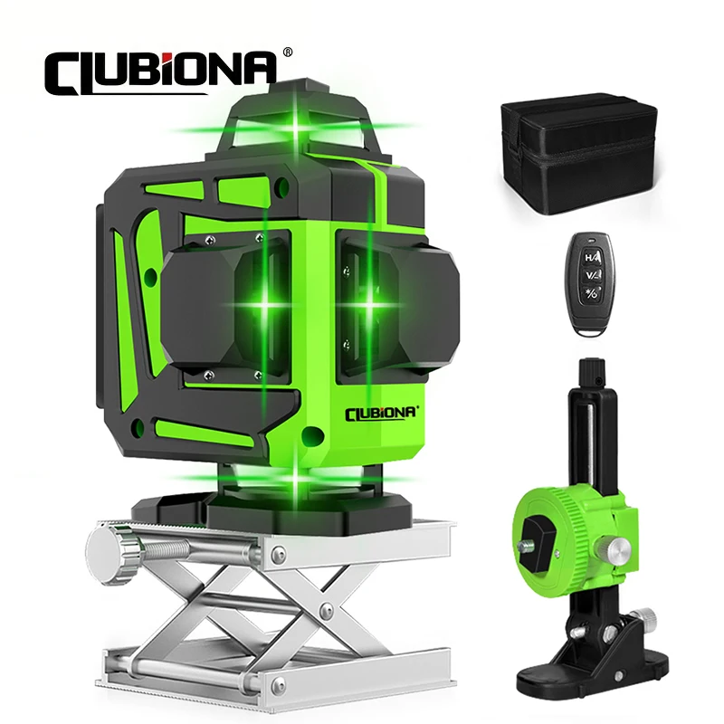 Clubiona 12/16 Lines Laser Level professional Super Green Laser Cross-Line 360 Self-Leveling Remote Control with li-ion Battery