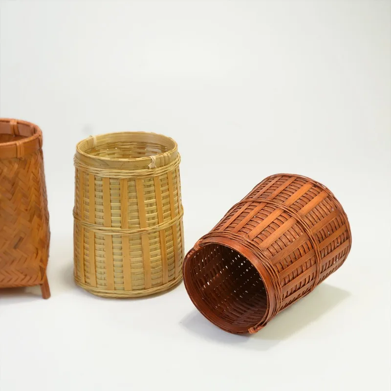 حامل القرطاسية حامل ماكياج حفل الشاي صفر مع سطح المكتب حفل الشاي تخزين ستة السادة أنبوب الروطان النسيج حامل قلم