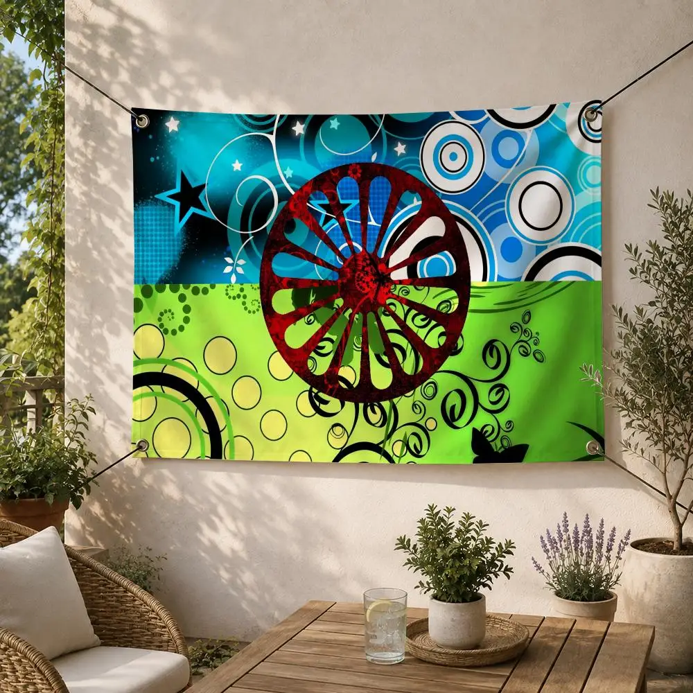 Culture Ethnic Global Romani People Flags Decorative Flag Banner for Outdoor Garden Yard Camping Party Home Wall Hanging Decor