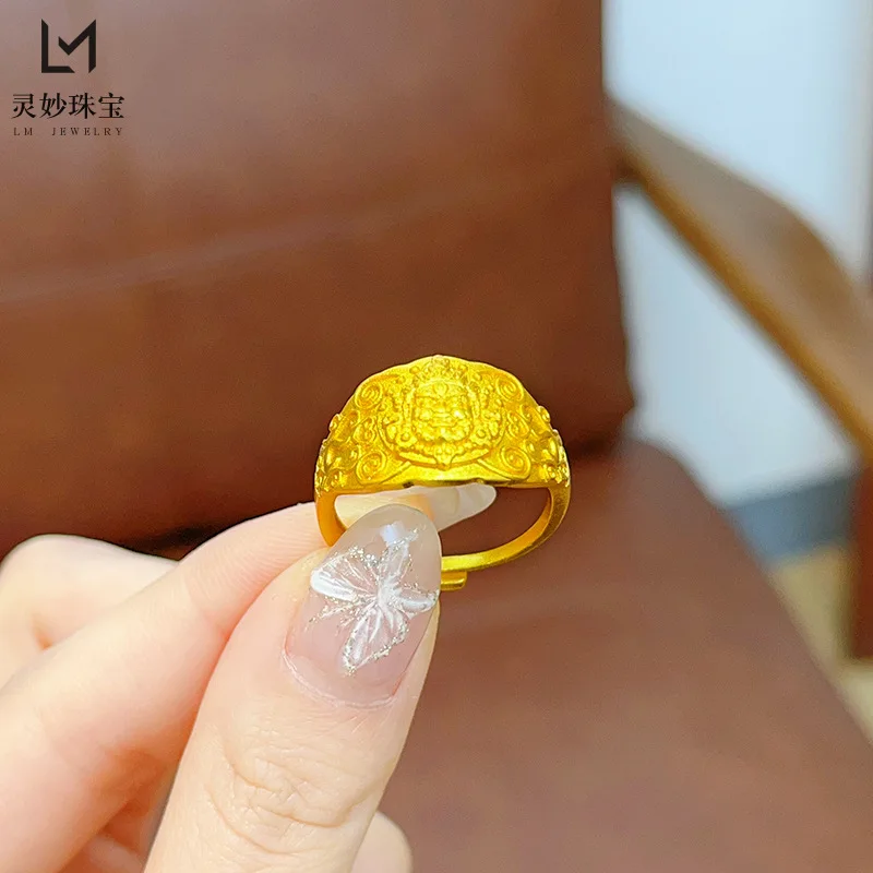 

9999 24K real gold luxury jewelry filaments yellow wealth ring adjustable ring retro gift for girlfriend