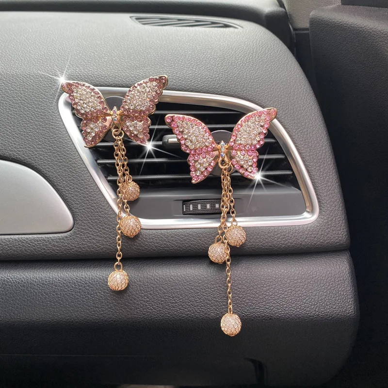 

Butterfly Car Air Freshener Clip Perfume Car Decor Air Outlet Shiny Diamond Cute Butterfly Car Accessories Interior For Woman