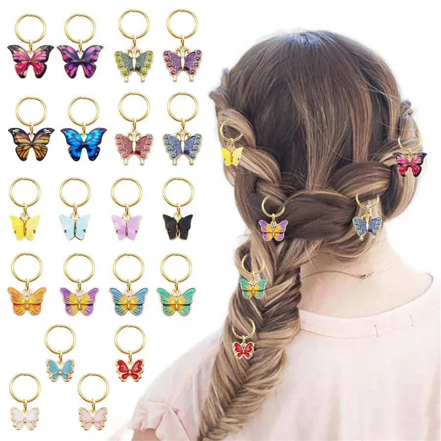 20PCS Mix Enamel Butterfly Charms With Jump Rings Pendant Findings Jewelry Making Accessory Hair Braids Dreadlock Headdress