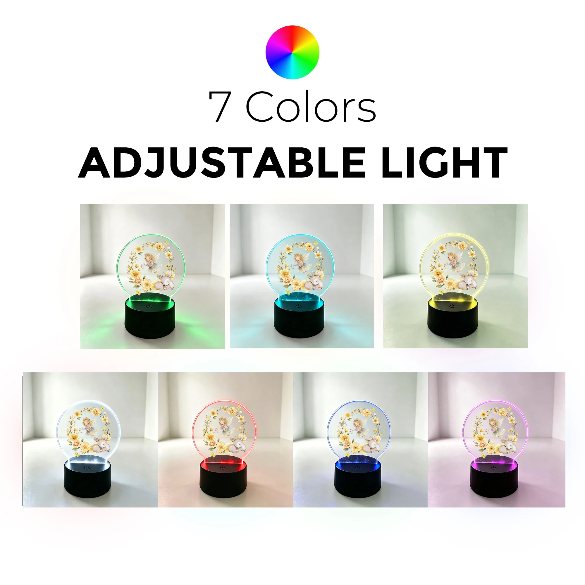 2D Flat Acrylic LED  Yellow Rose Fairy Decoration Desk Lamp Night Light Cartoon Children Bedroom Gifts Home Decor Gift - view 6
