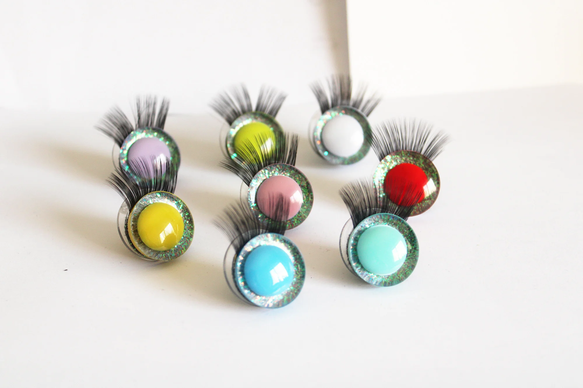 8colors eyes 25mm 3D glitter doll pupil safety toy eyes with clear pupil eyes eyelash tray with dake green glitter-c11