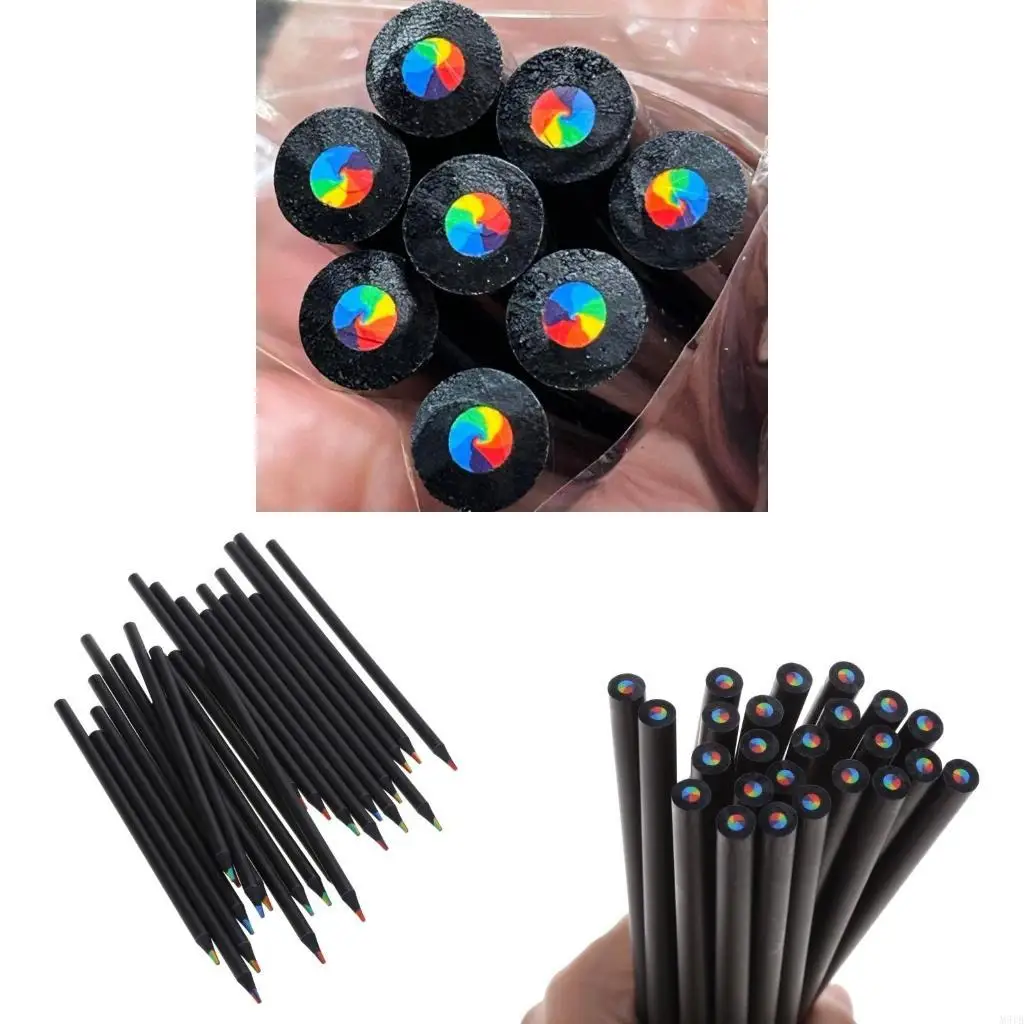 

M5TB 12/24Pcs 7 in 1 Black Wooden Rainbow Pencils