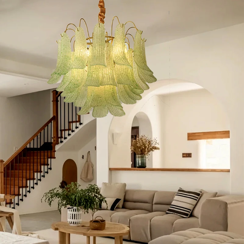 خمر الزجاج البتلة البلد تصميم السقف الثريات المنزل Led تركيبة إضاءة العلاجية مصابيح معلقة لغرفة المعيشة ديكور #1