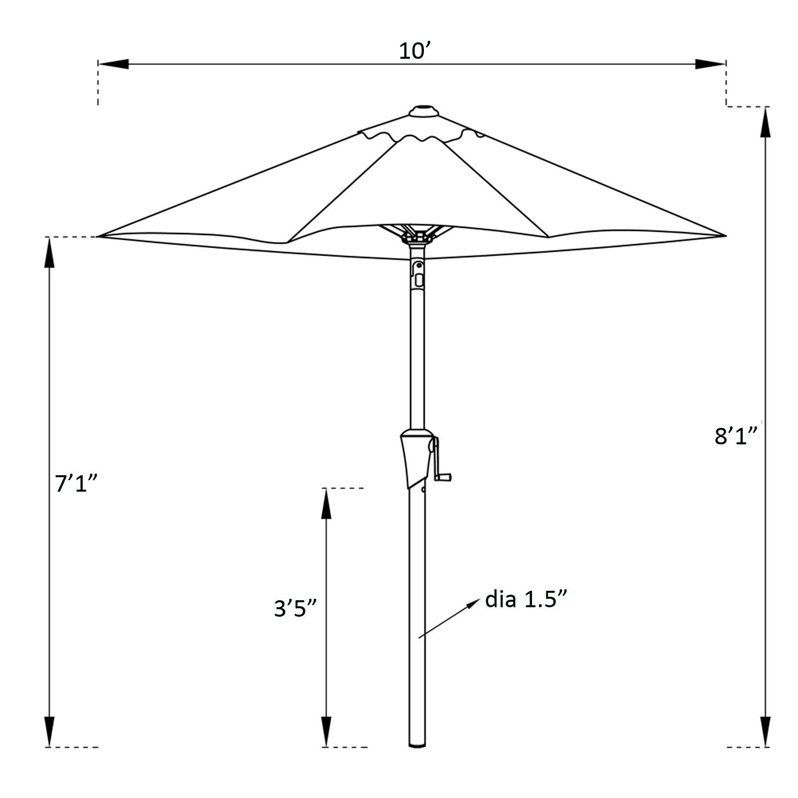10 ft Außen Terrasse Markt Tisch Regenschirm mit Fiberglas Rippe Spitze und Tilt