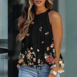 Sexy Halter Top Pleated Women's Chiffon Shirt Halter Vest Sleeveless Top Beach Loose Fashion Top Summer Elegant 3D Vest