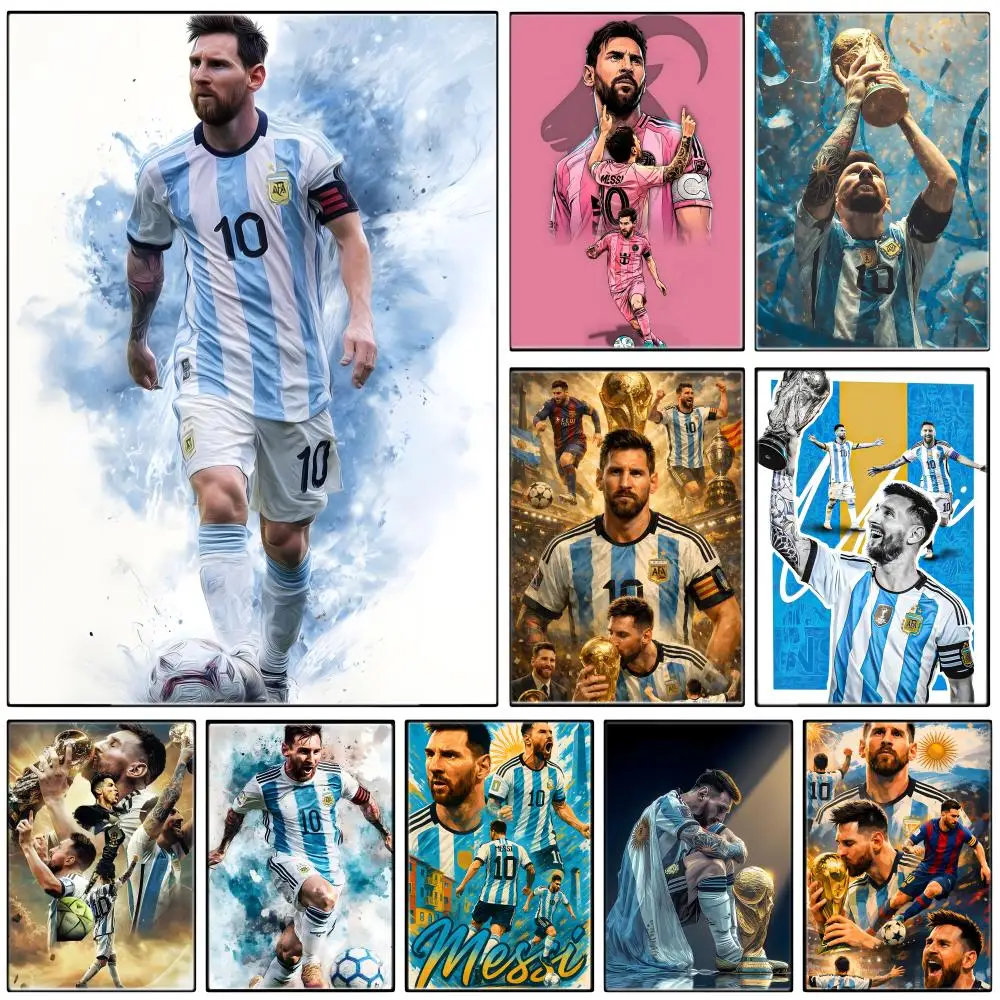 Affiche autocollante en papier imperméable pour athlète L-Lionel Messi, décoration murale pour café, bar, salle