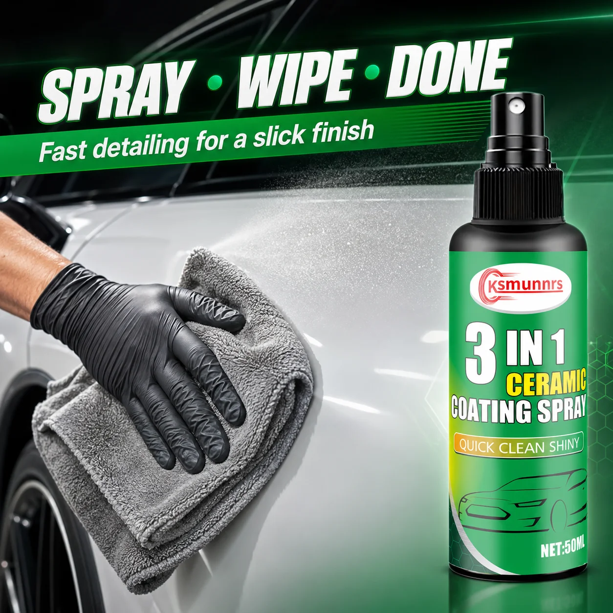 50ml 3 in 1 Ceramic Coating Spray, Car Paint Quick Clean, Gloss Boost & Protective Sealant for Auto Surface