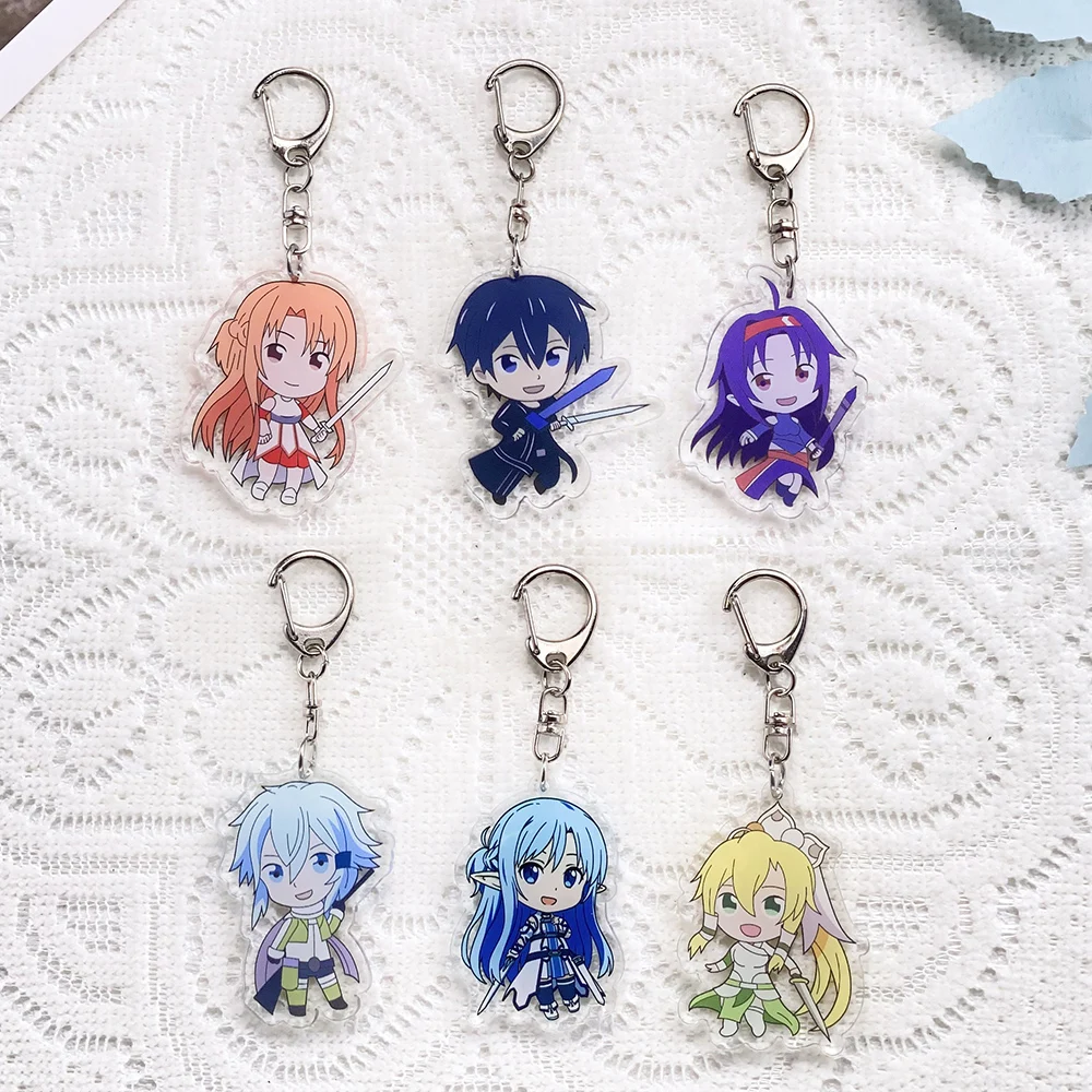 

6Pcs Anime Sword Art Online Car Keychain Acrylic Keyrings Bag Charms Cute Backpack Pendant Funny Prop Decoration Friends Gifts