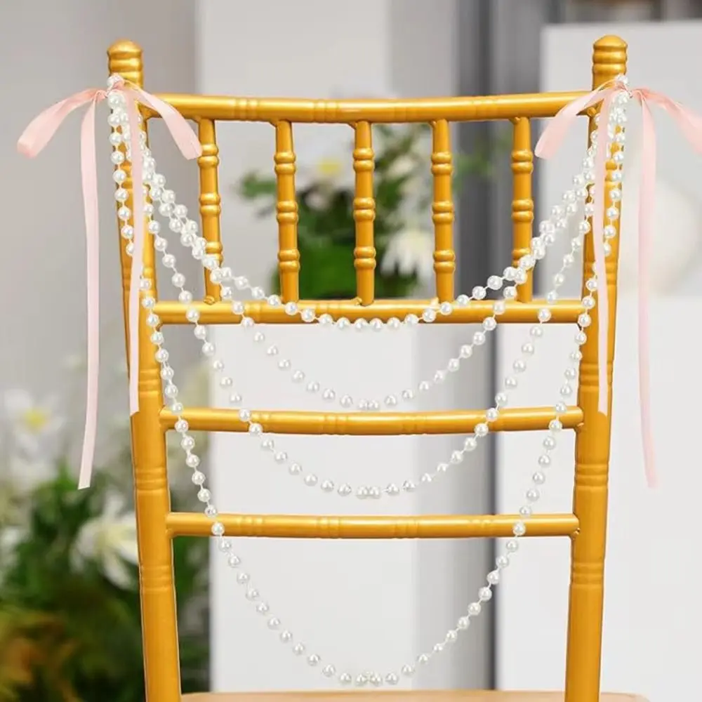 Artificial Chair Back Pearl Ribbon White DIY Chair Back Pearl String Bow Pearl Chain
