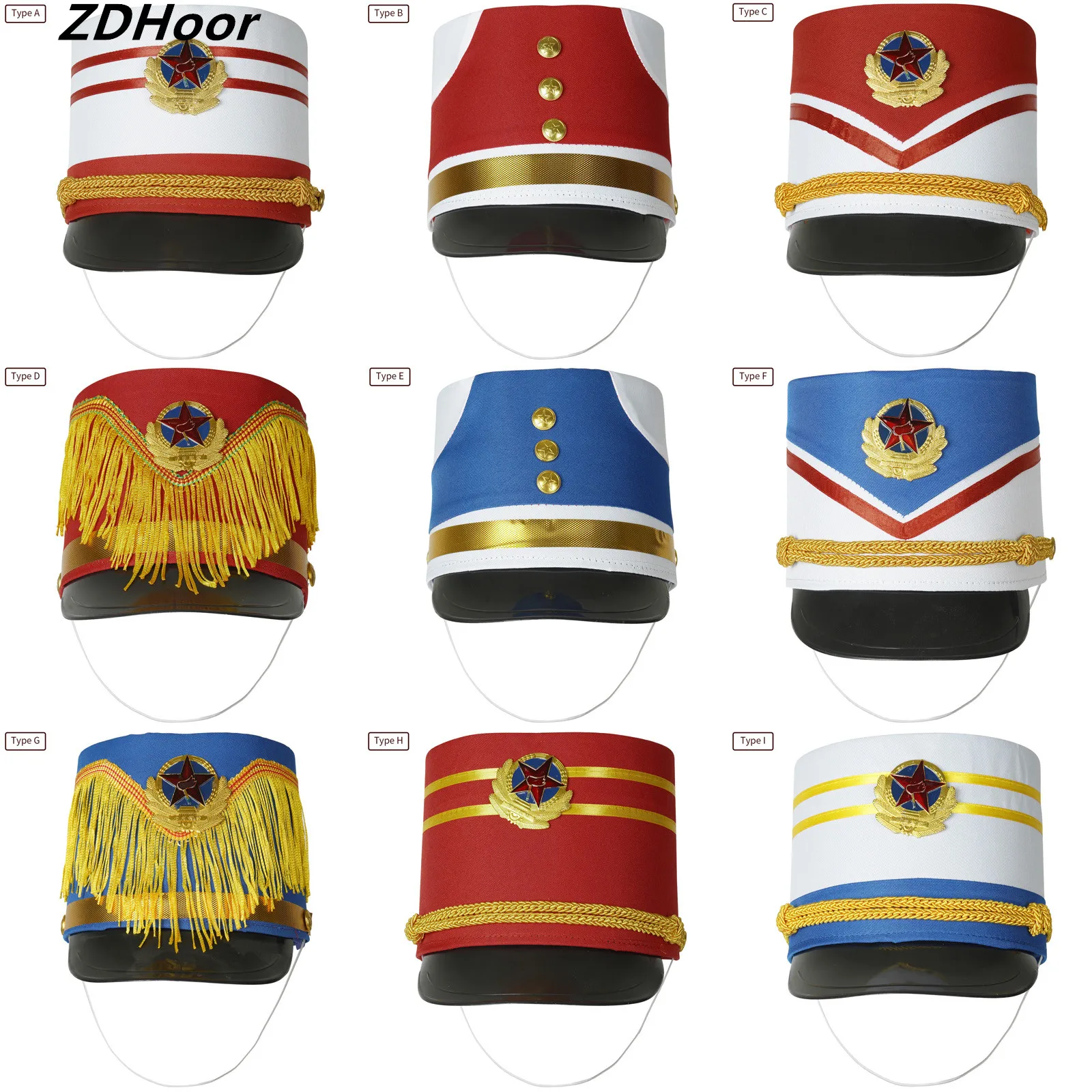 Marching Band Hat Drum Major Hat Novelties Men's Luxury Soldier Hat Children Stylish Drum Band Hat Stage Performance Cosplay Cap