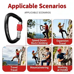 25KN D-shape Professional Carabiner Screw Locking Gate Carabiner Climbing Rappelling Gear Quick Equipment Outdoor Hammock