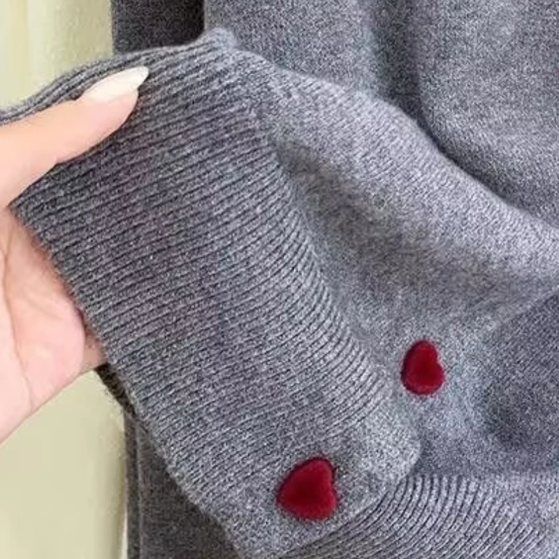 2025 arco bordado malha cardigan feminino o pescoço único breasted coração botão camisola coreano casual cor sólida tricô topos