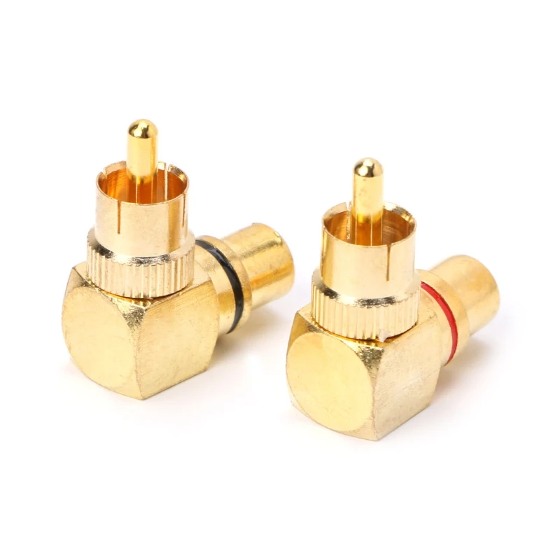 2X Brass RCA Male To Female Gold Plated Connector 90 Degree Adapters