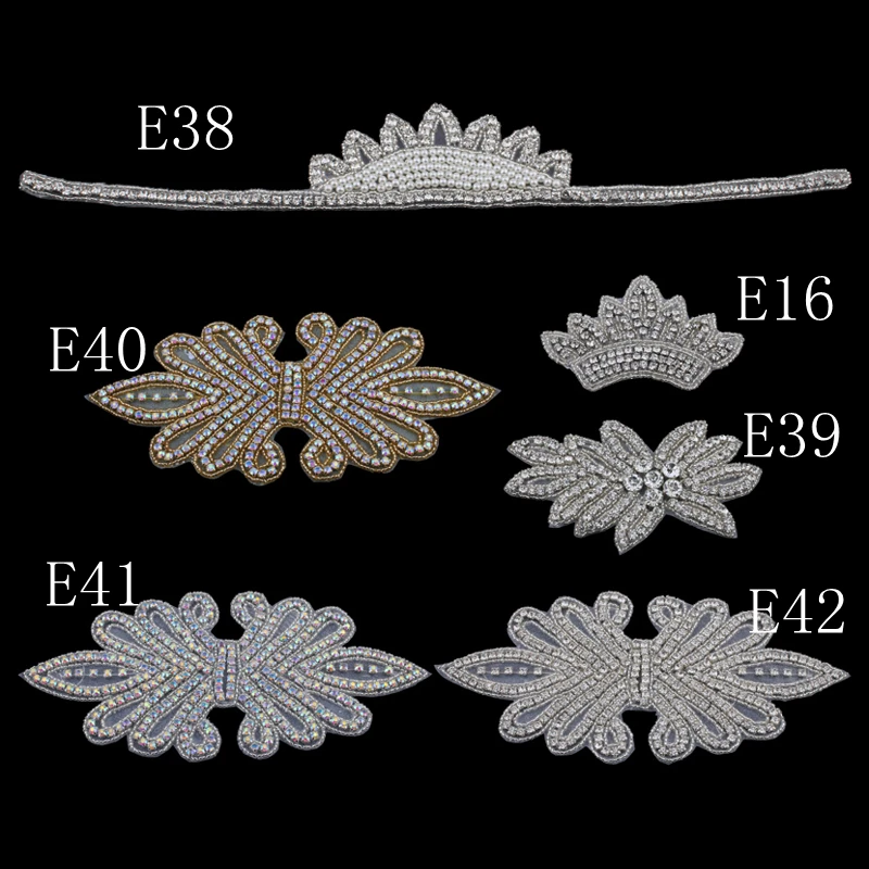 20PC Handmade Bling Beaded Rhinestone Applique Sew On Manual Flatback Crystal Flower Cloth Applique for Kids Hair Accessories