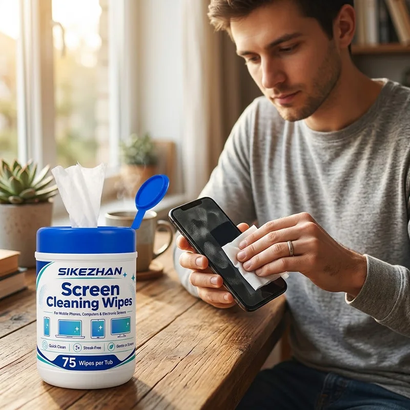 Screen Cleaner Wipes Portable 75pcs Tub, Ammonia-Free Gentle Formula for Sensitive Screens, Ideal for Remote Work & Travel