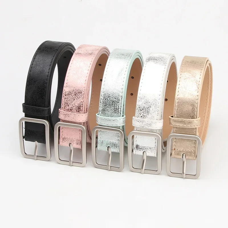 

Fashion Shiny Glitter Ladies Waist Belt Square Pin Buckle Jeans Belts for Women Pu Waistbands Pink Silver Jeans Decorative Belt