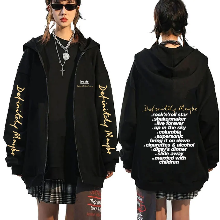

British Rock Band O-Oasis Definitely Maybe Double Sided Print Zipper Hoodie Men Women Clothing Fashion Pop Music Zip Up Hoodies
